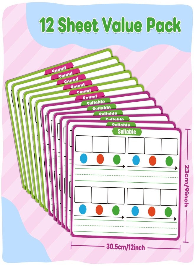 PraxiKidy 12 Pack Phonemic Awareness Dry Erase Card,9" x 12" Sound Syllable Speech Therapy Phonics Flashcard,Preschool Kindergarten Classroom Teacher Homeschool Supplies Science Reading Manipulative - Image 3